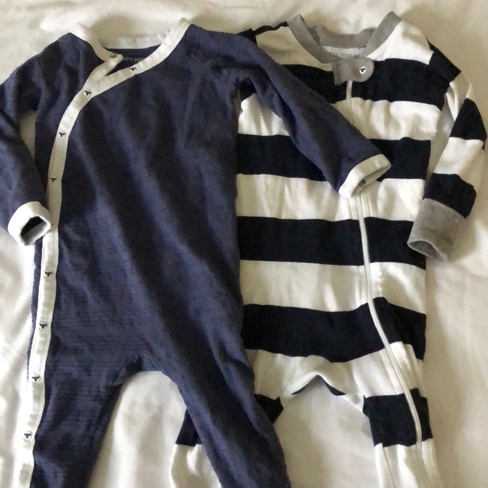 2 Burts Bees Boys Feetie Pajama Onesies